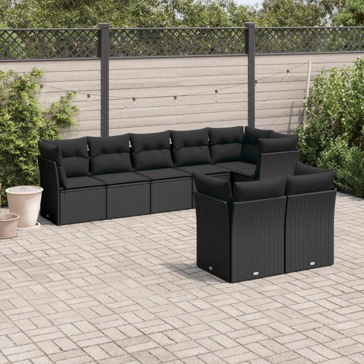 VIDAXL Salon de jardin 8 pcs avec coussins noir resine tressee