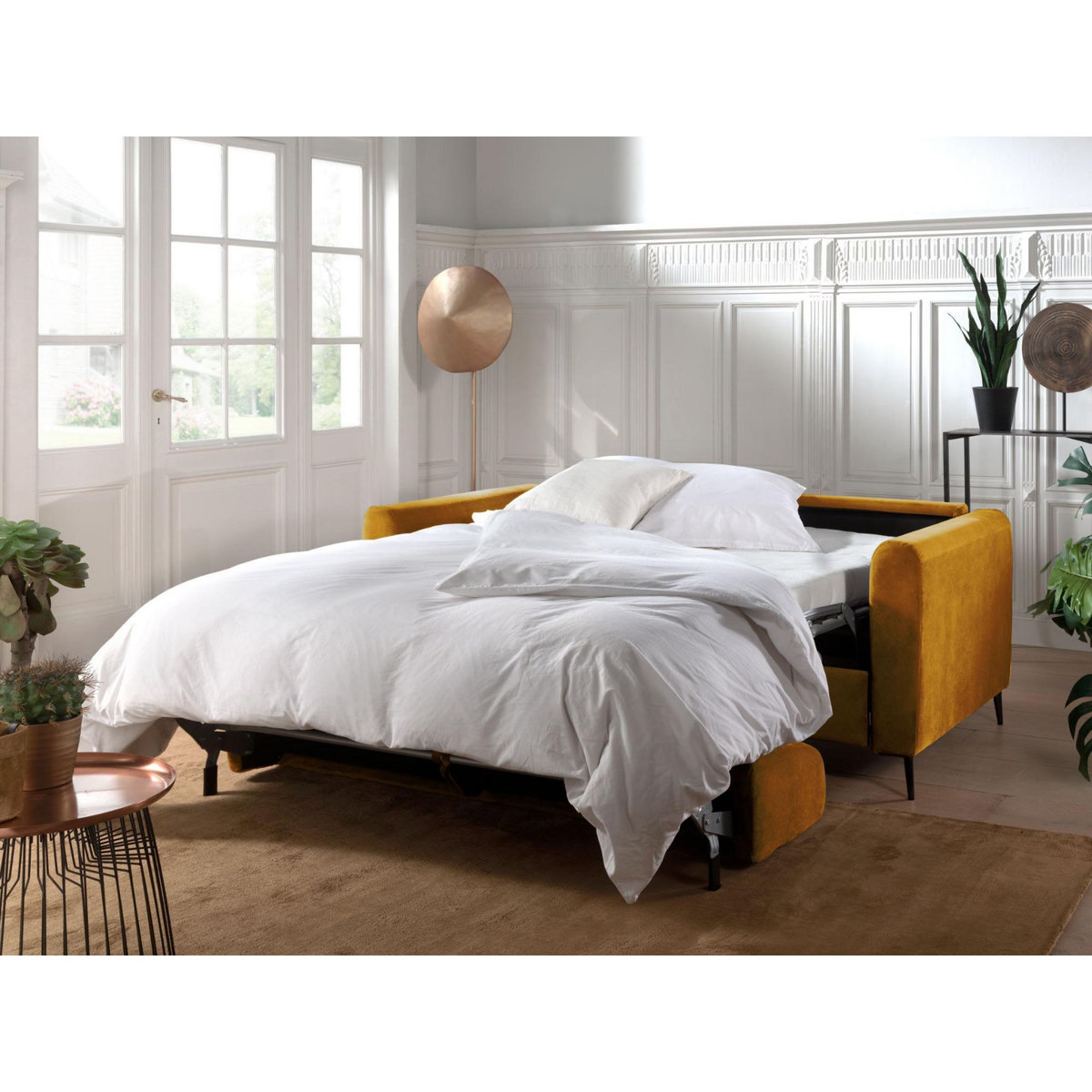 LISA DESIGN Owen - canapé 3 places convertible express couchage quotidien 140 cm matelas 12 cm en velours