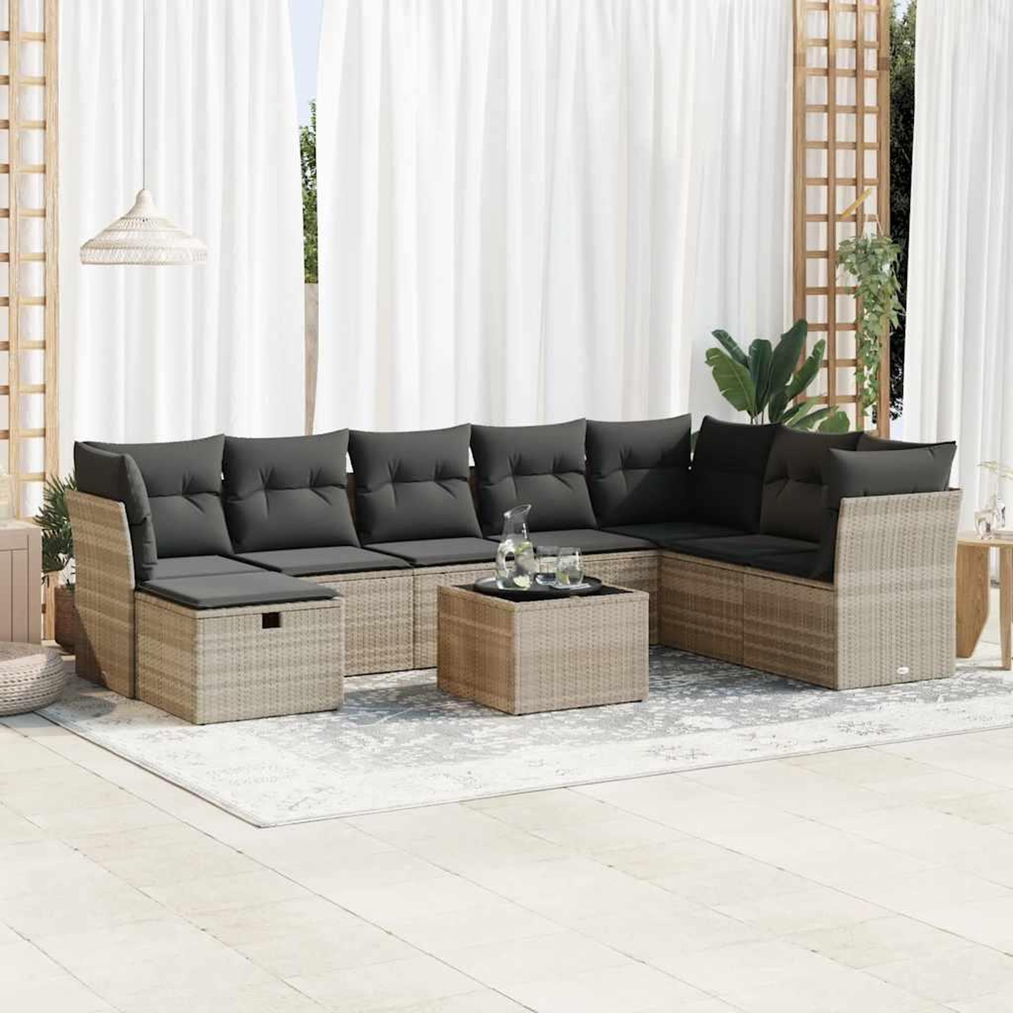 VIDAXL Salon de jardin 9 pcs avec coussins gris clair resine tressee
