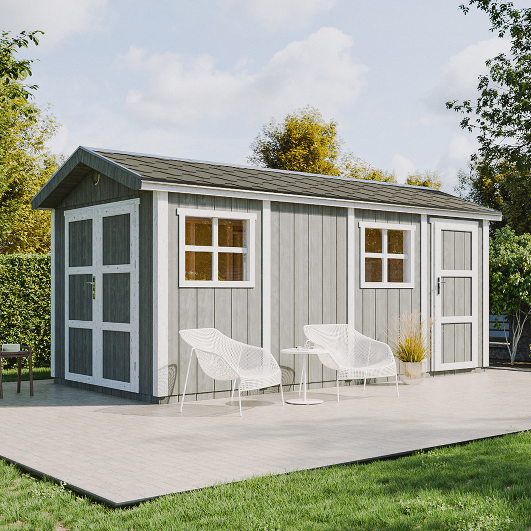 Voir la diapositive 3 : TIMBELA Abri de Jardin Qualité Premium 8.52 + 2.95 m² Avec un sol et des bardeaux bitumineux M915C