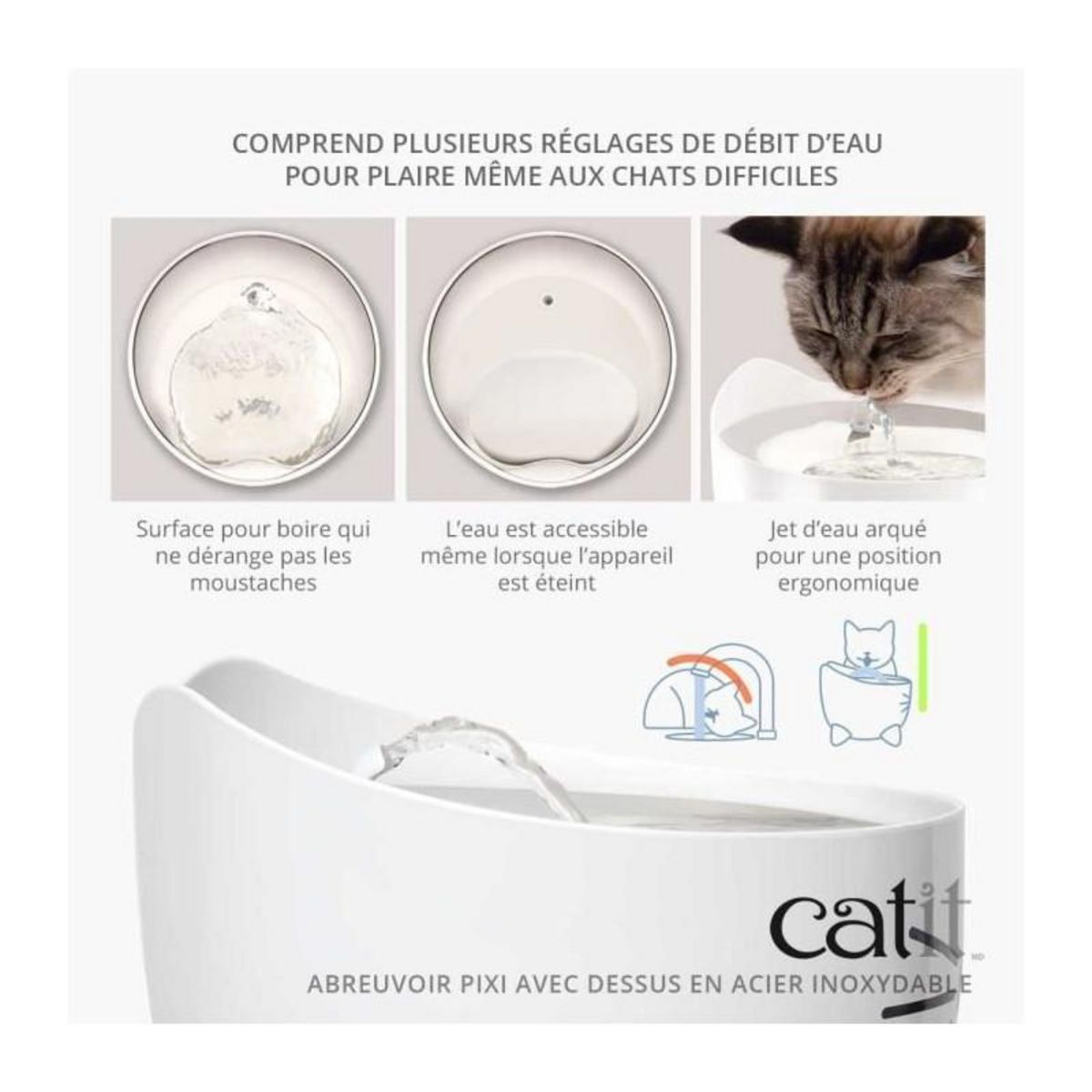 Cat'it CAT IT Fontaine a eau automatique pour chat - 2,5 L Acier inox et filtre