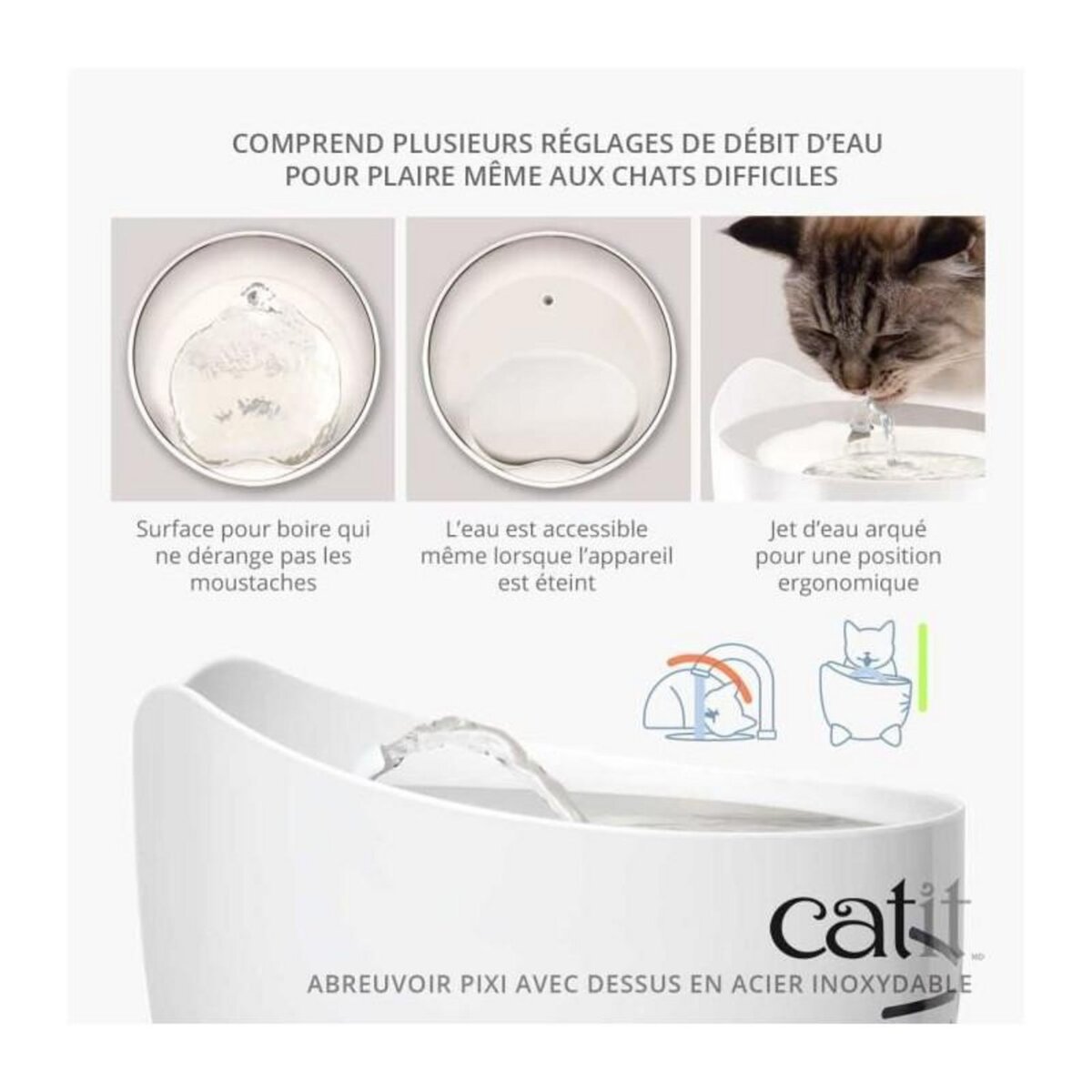 Cat'it CAT IT Fontaine a eau automatique pour chat - 2,5 L Acier inox et filtre
