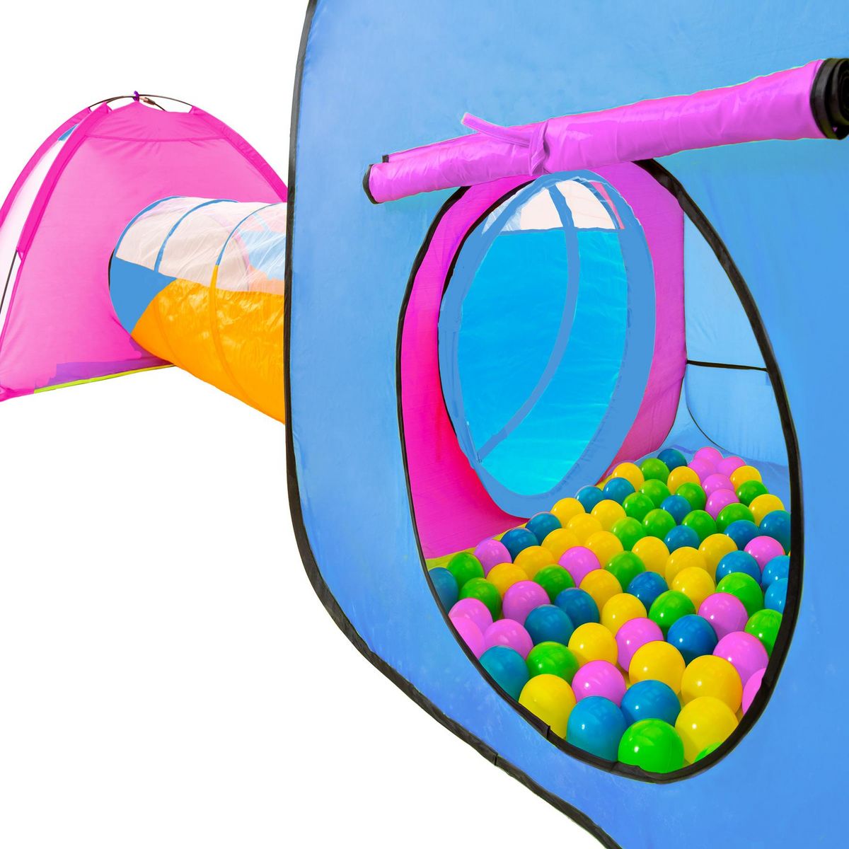 tectake Tente de jeux enfants avec tunnels, igloo, 200 balles et toit amovible bleu