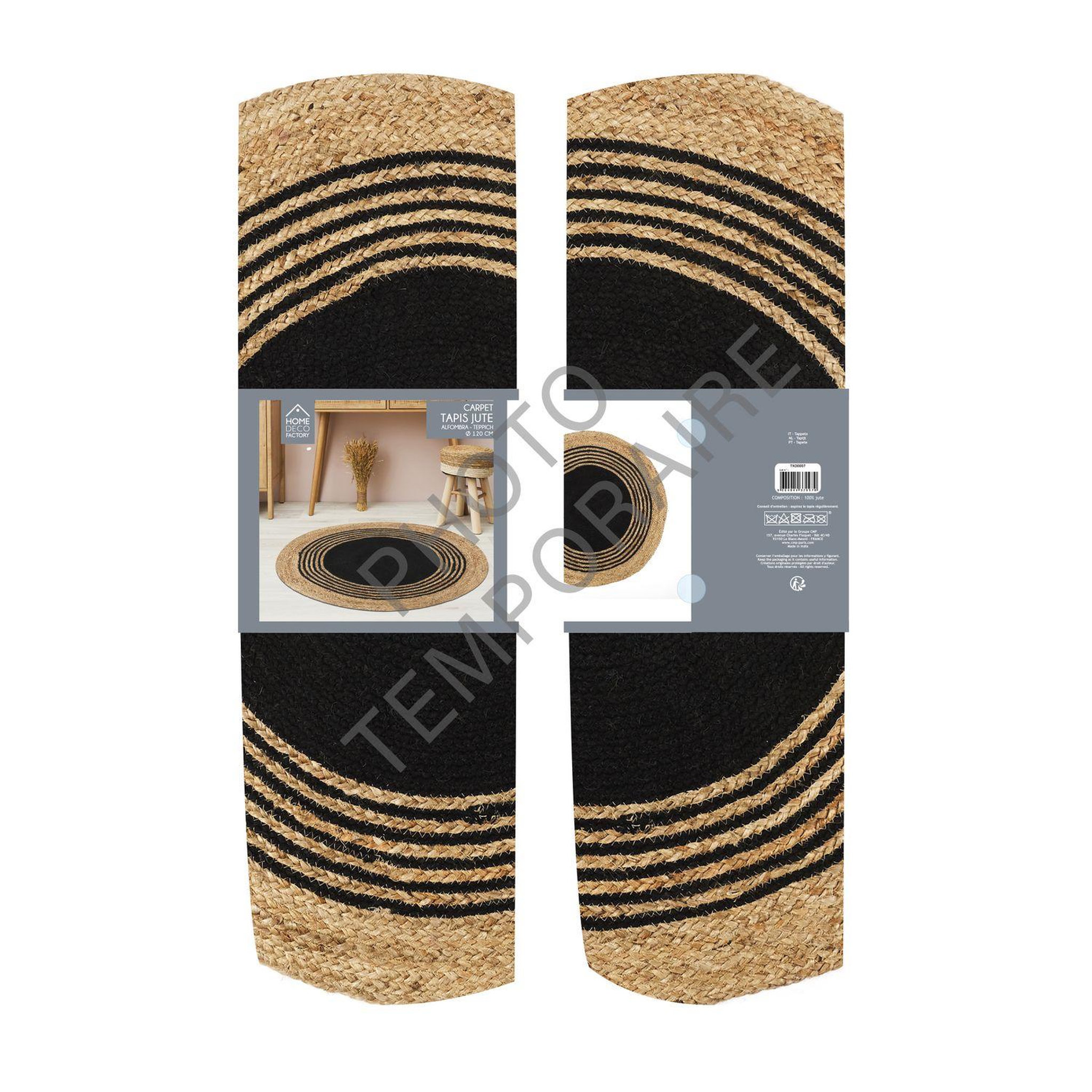 Voir la diapositive 3 : TOILINUX Tapis rond en jute et coton