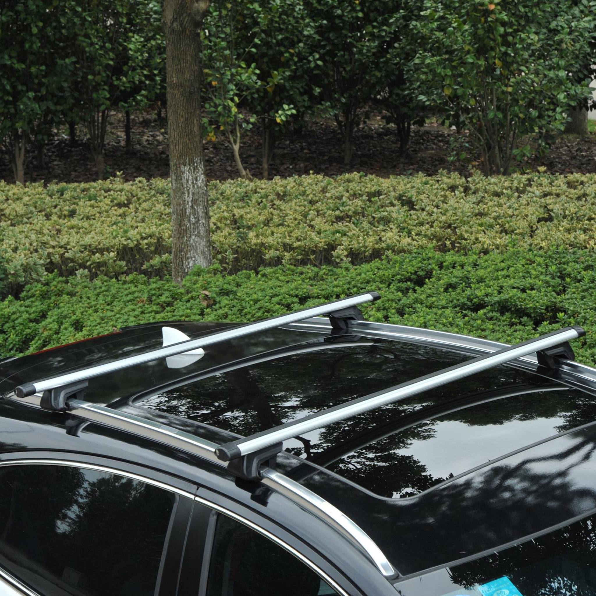 Voir la diapositive 2 : HOMCOM Barres de toit de voiture verrouillables 2 clés fournies dim. 125L x 5,5l x 7H cm aluminium gris noir