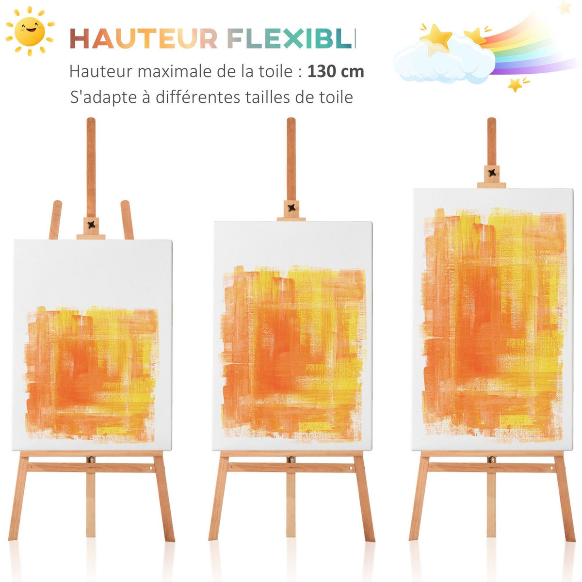 HOMCOM Chevalet d'artiste sur pieds inclinaison et hauteur réglable dim. 65L x 68l x 174-230H cm bois de hêtre clair