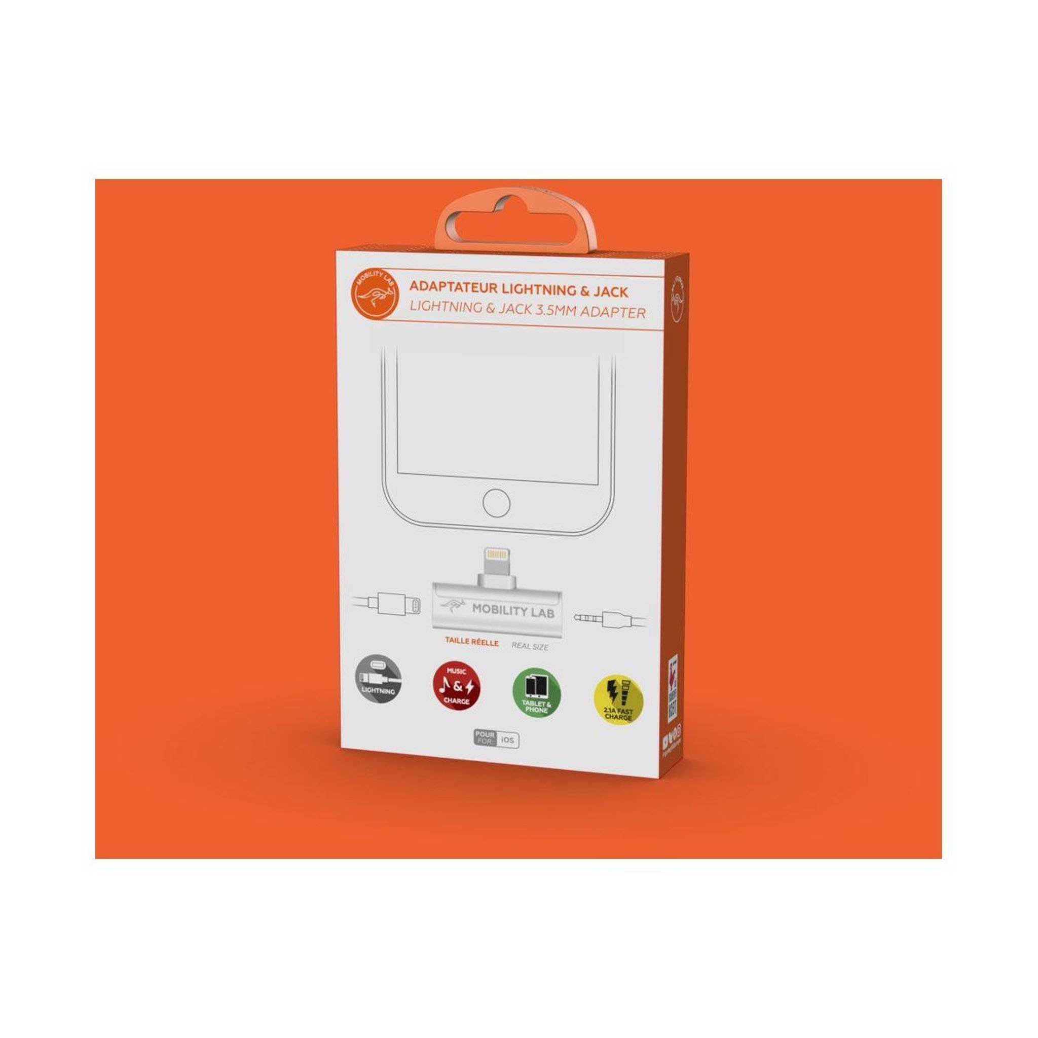 Voir la diapositive 3 : Mobility Lab Adaptateur usb c lightning vers jack audio blanc