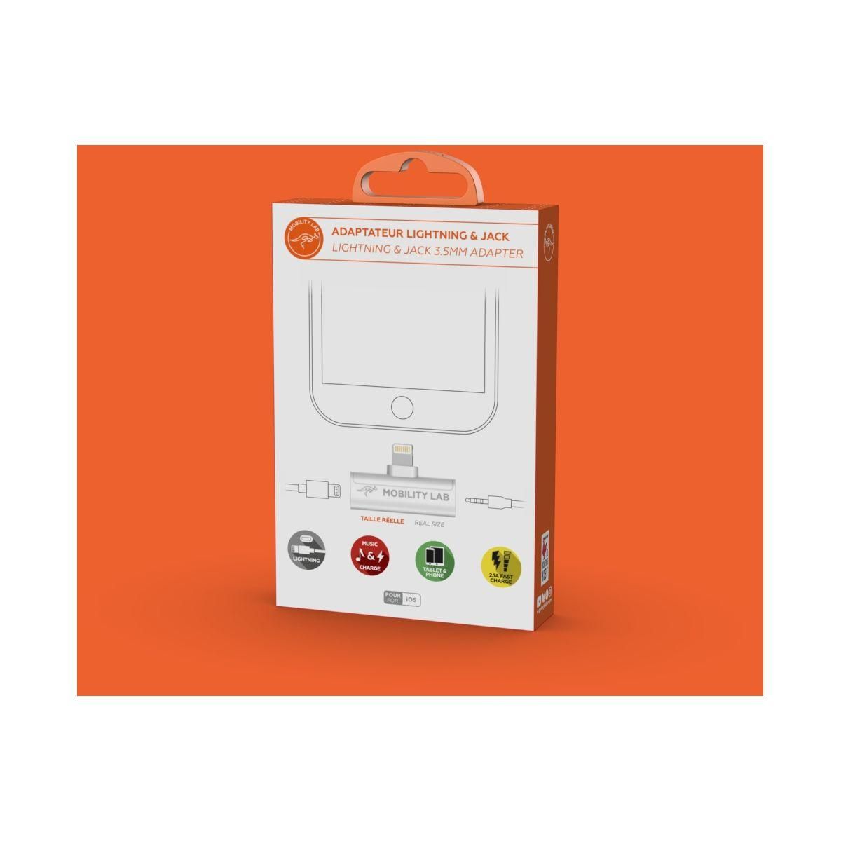 Mobility Lab Adaptateur USB C Lightning vers Jack audio blanc