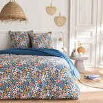 FUTURE HOME Parure de lit 2 personnes en coton 57 fils imprimé bleu. Coloris disponibles : Bleu