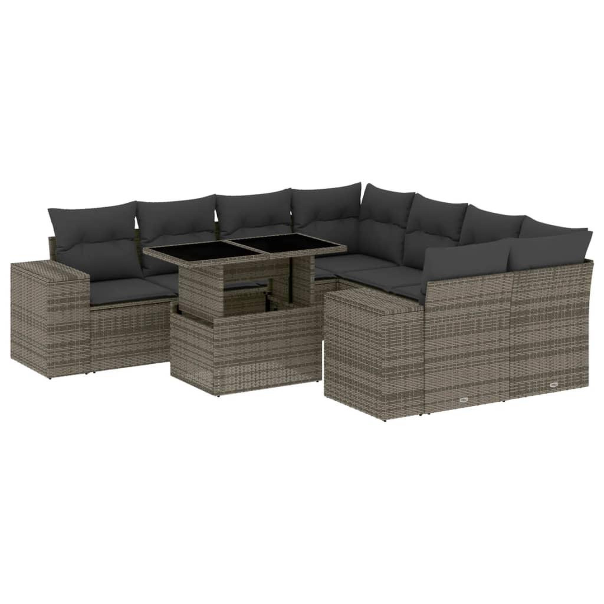 Voir la diapositive 2 : VIDAXL Salon de jardin 9 pcs avec coussins gris resine tressee