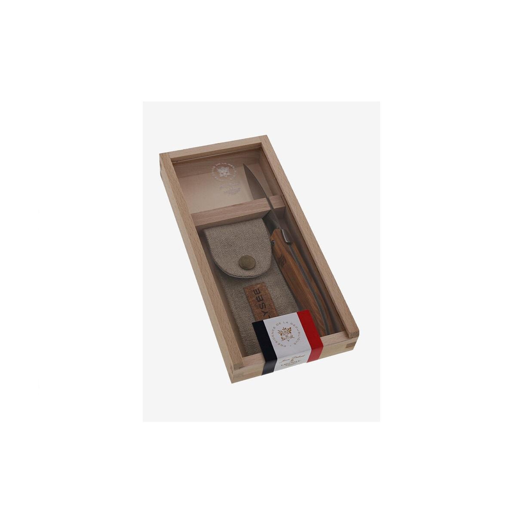 Voir la diapositive 2 : Jean dubost Couteau de poche inox manche olivier + étui en lin - L0016760B01346