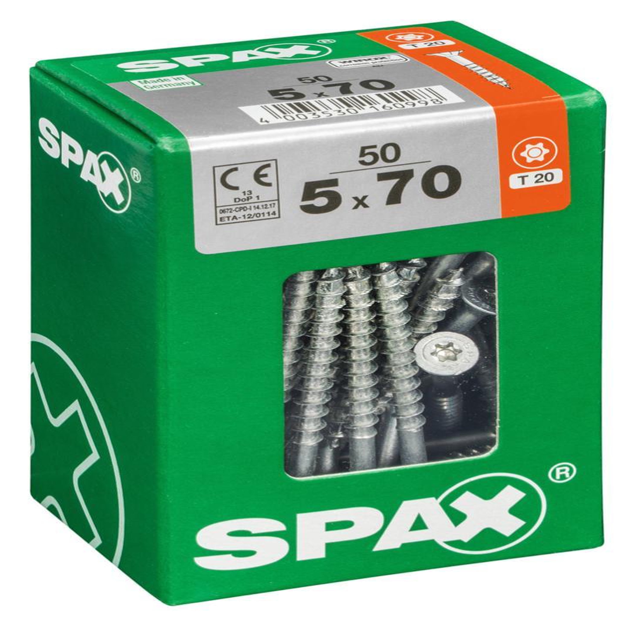 CENTRALE BRICO Lot de 50 vis acier tête fraisée torx SPAX, Diam.5 mm x L.70 mm