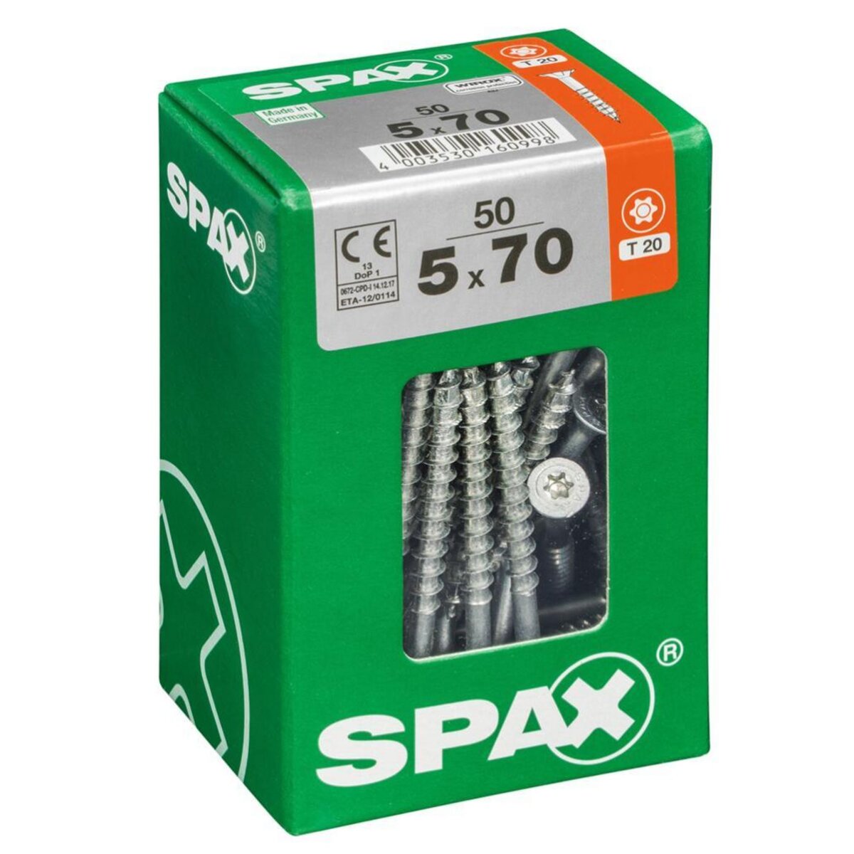 CENTRALE BRICO Lot de 50 vis acier tête fraisée torx SPAX, Diam.5 mm x L.70 mm