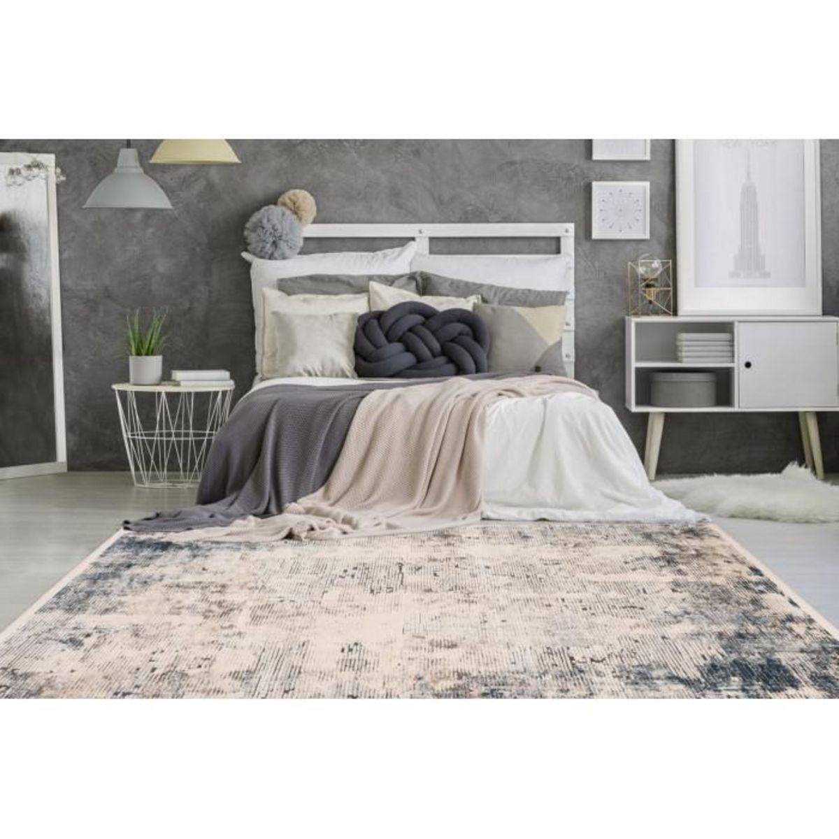 Paris Prix Tapis Imprimé Vintage Délavé  Palace  Bleu