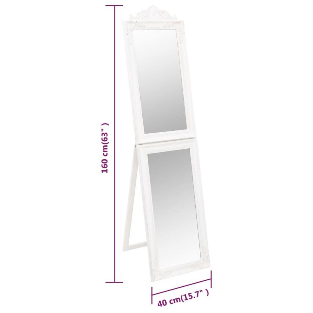 VIDAXL Miroir sur pied Blanc 40x160 cm