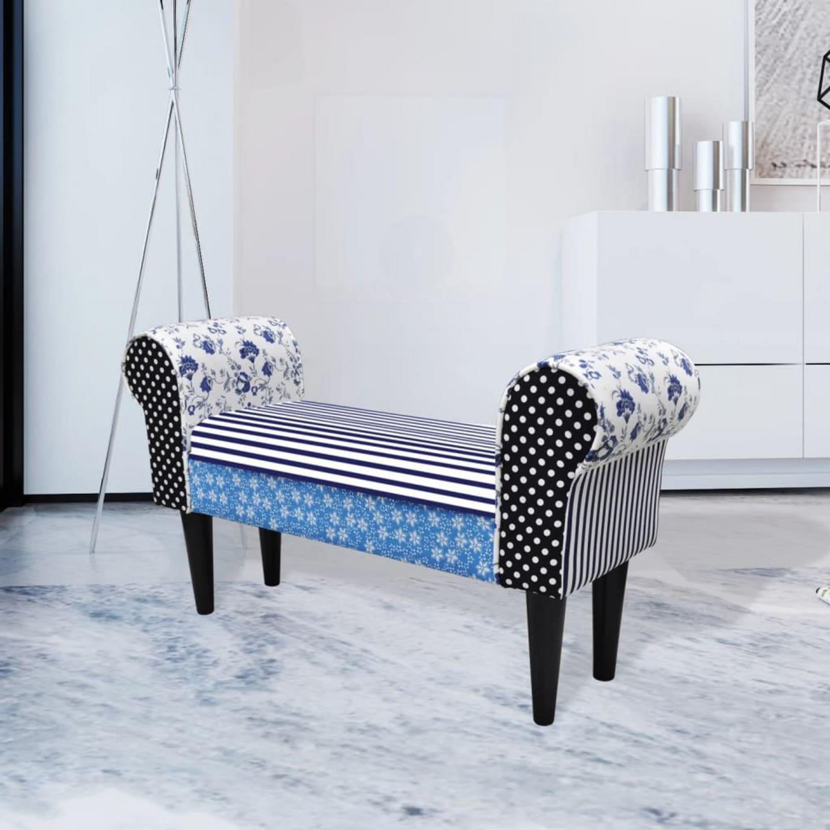 VIDAXL Banc Design avec patchwork Bleu et blanc
