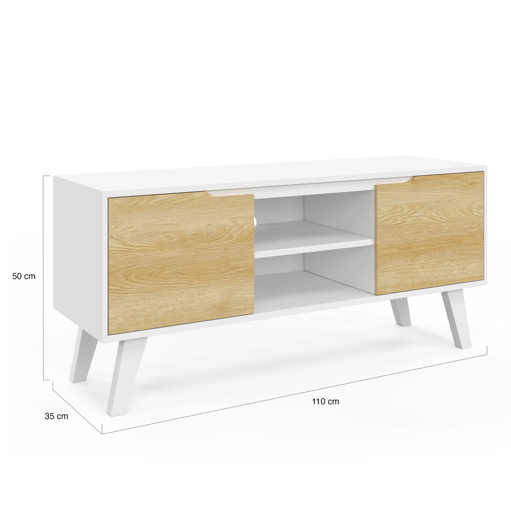 Voir la diapositive 5 : ID MARKET Meuble tv 110 cm finn blanc 2 portes façon hêtre