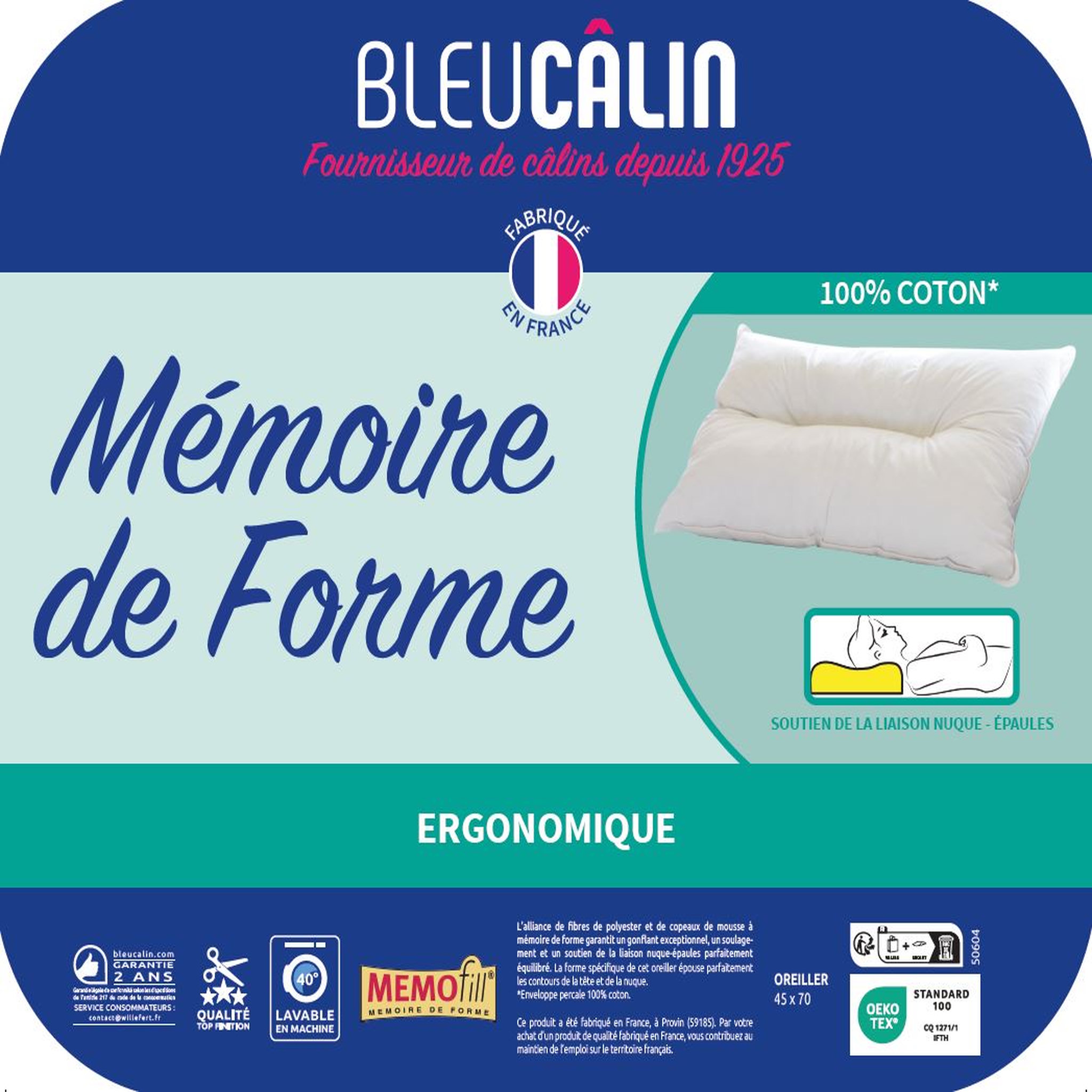 Voir la diapositive 3 : Oreiller à mémoire de forme ergonomique