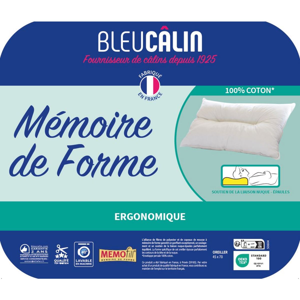 Oreiller à mémoire de forme ergonomique