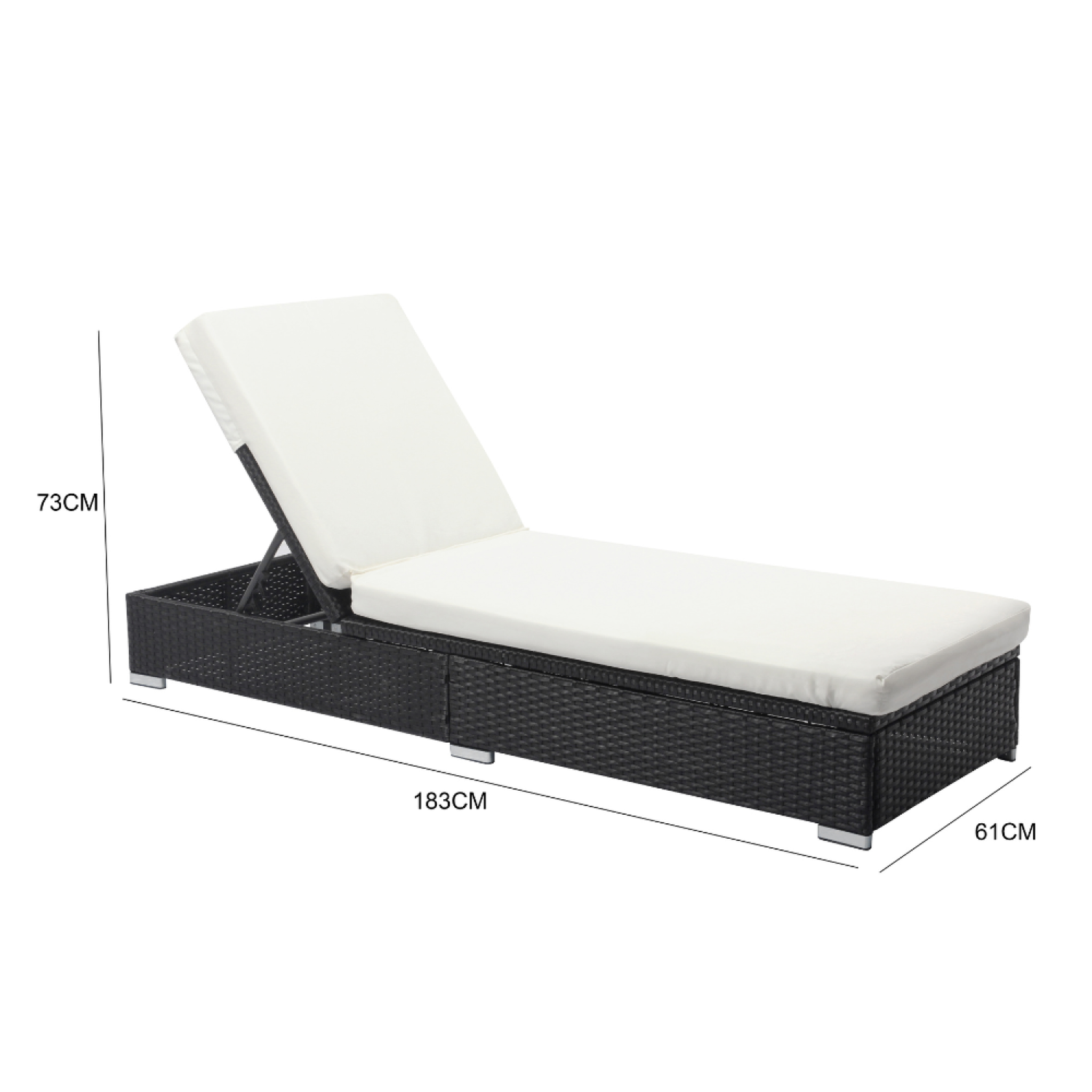 Voir la diapositive 3 : CONCEPT USINE Bain de soleil en résine tressée noir et matelas blanc sunny
