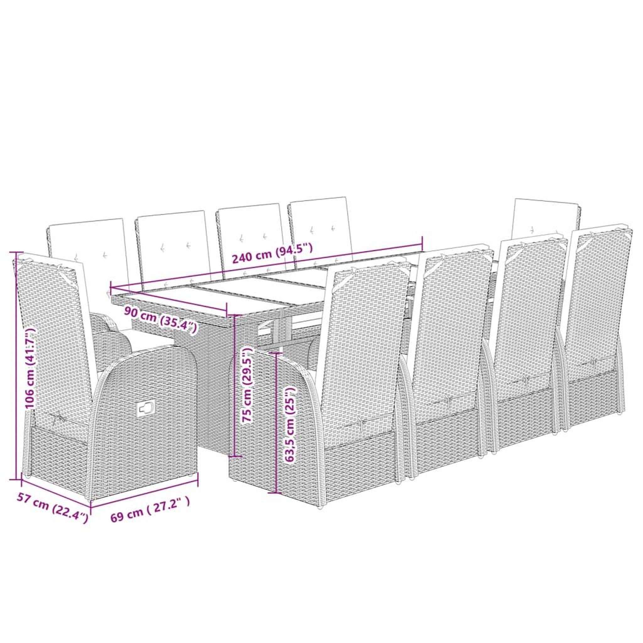 Voir la diapositive 6 : VIDAXL Ensemble a manger de jardin 11pcs avec coussins gris poly rotin