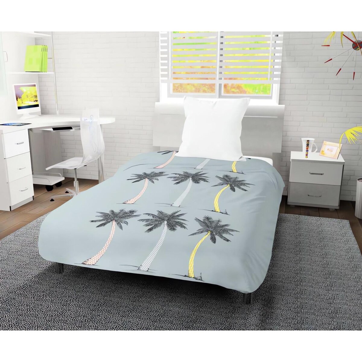 Intemporel Couette imprimée 140x200 cm PALMIER bleu