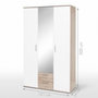 Voir la diapositive 1 : MARKET24 Armoire battante - Panneaux de particules - Blanc et chene - 3 portes et 2 tiroirs + miroir - L 121 x P 54 x H 200,1 cm - SELKEA