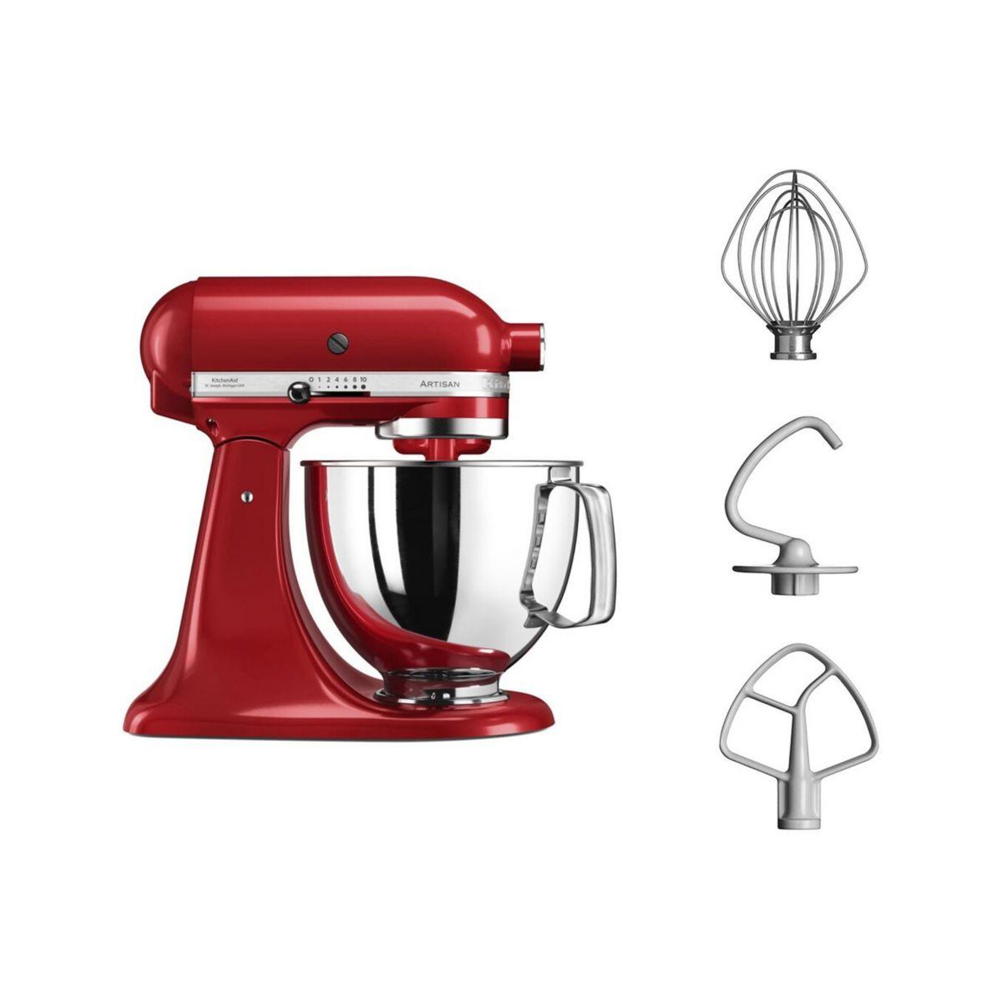 KitchenAid Robot pâtissier 5ksm125eer artisan rouge empire,  4,8 l, bol avec poignée, 300 watts