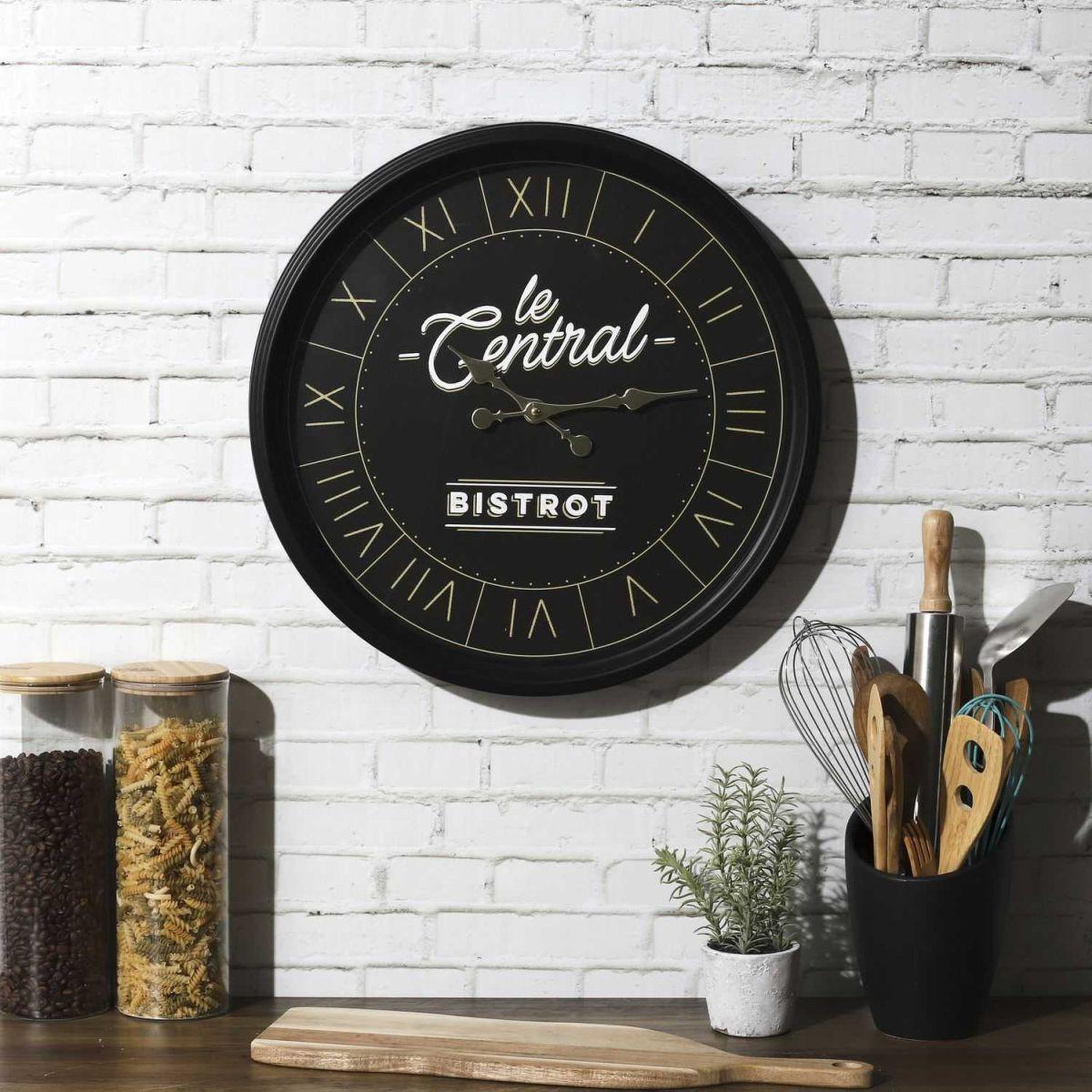 Voir la diapositive 3 : The Home Deco Factory Horloge murale  bistrot  50cm noir