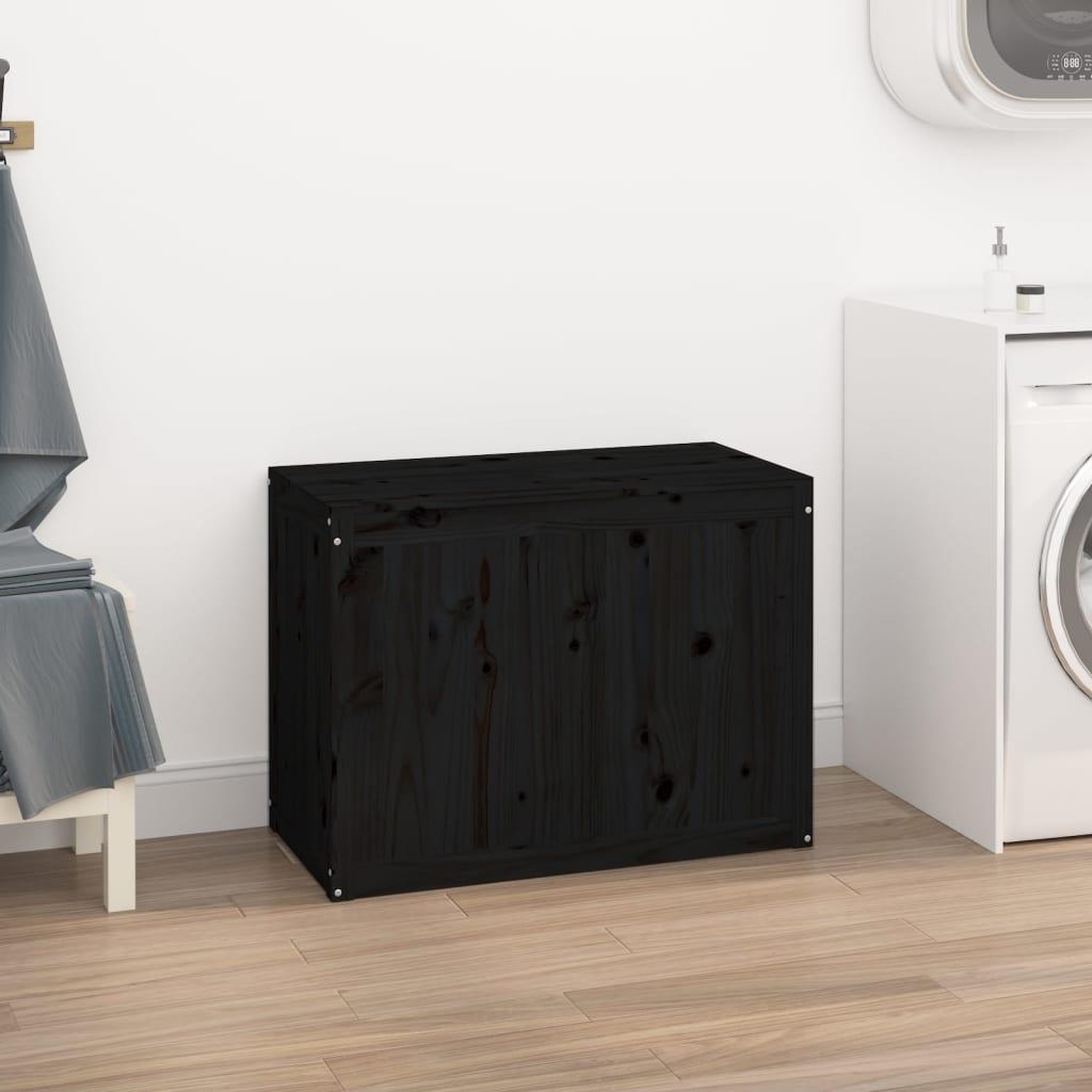 Voir la diapositive 3 : VIDAXL Boîte a linge Noir 88,5x44x66 cm Bois massif de pin