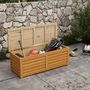 Voir la diapositive 2 : OUTSUNNY Coffre de rangement extérieur 176L - dim. 130L x 50l x 45H cm - poignée - bois marron