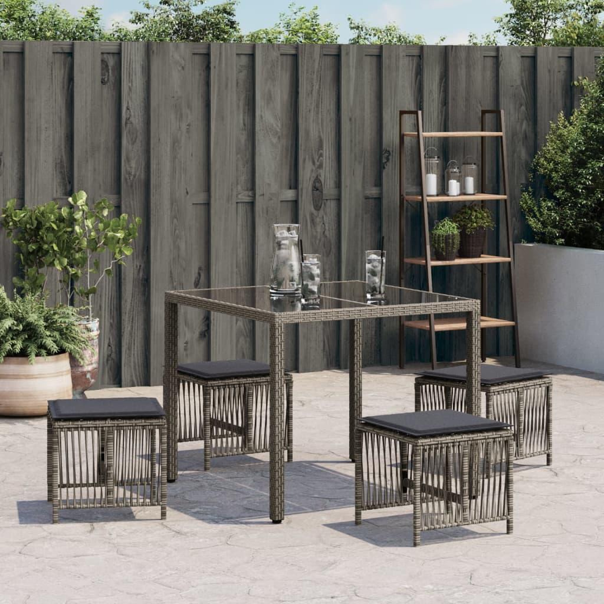 Voir la diapositive 3 : VIDAXL Tabourets de jardin et coussins lot de 4 gris 41x41x36 cm rotin