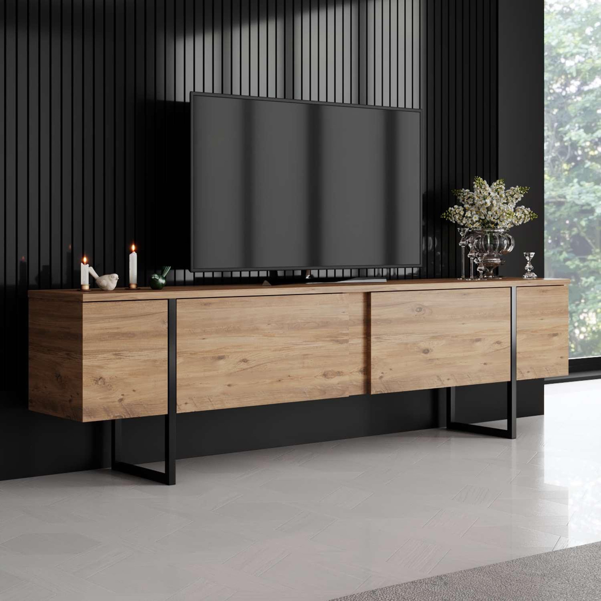 Voir la diapositive 2 : Habitat et Jardin Meuble tv en bois  luxe  - 180 x 30 x 50 cm - marron