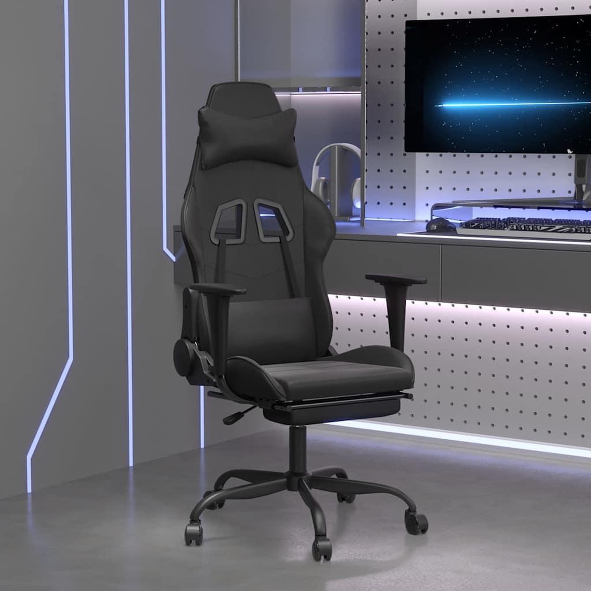 VIDAXL Chaise de jeu de massage avec repose-pied Noir Similicuir