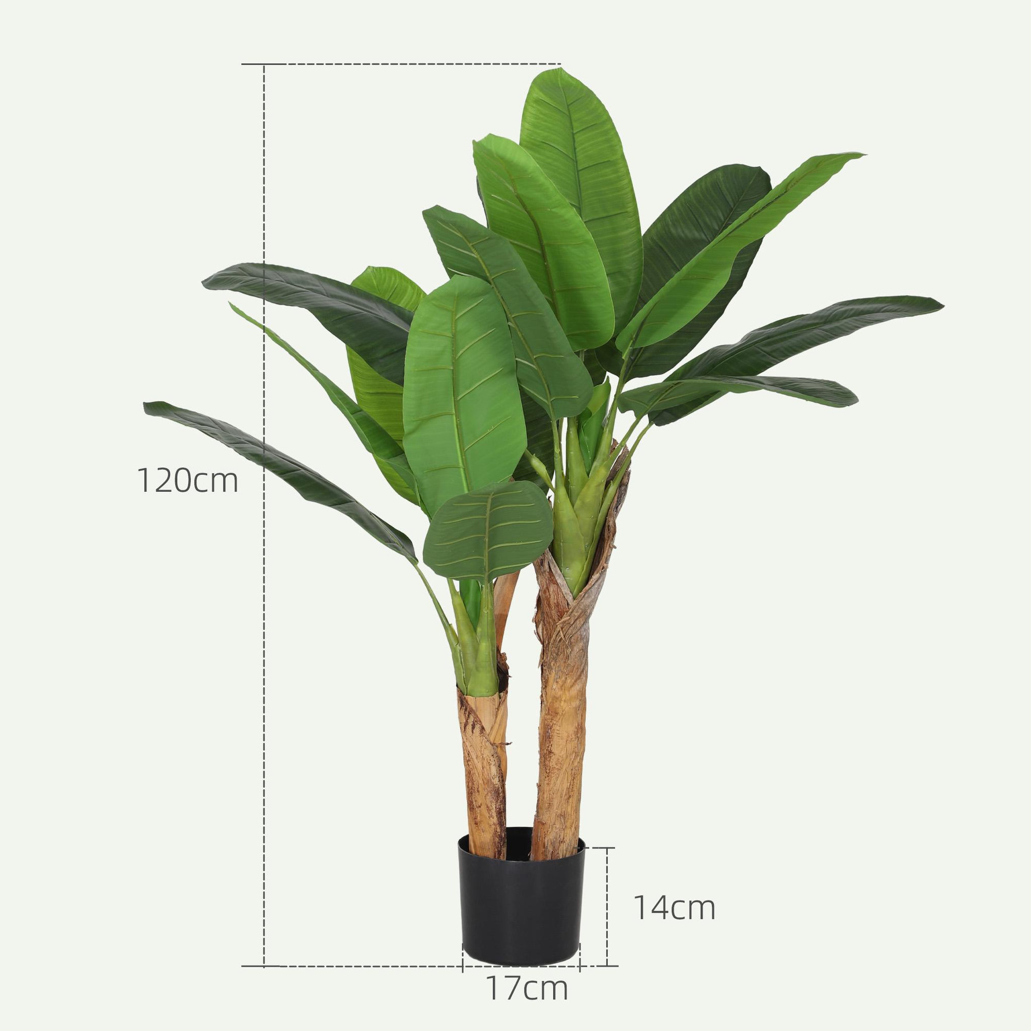 Voir la diapositive 3 : HOMCOM Plante artificielle bananier H.120 cm - grand réalisme - 15 feuilles - mousse effet lichen pots inclus