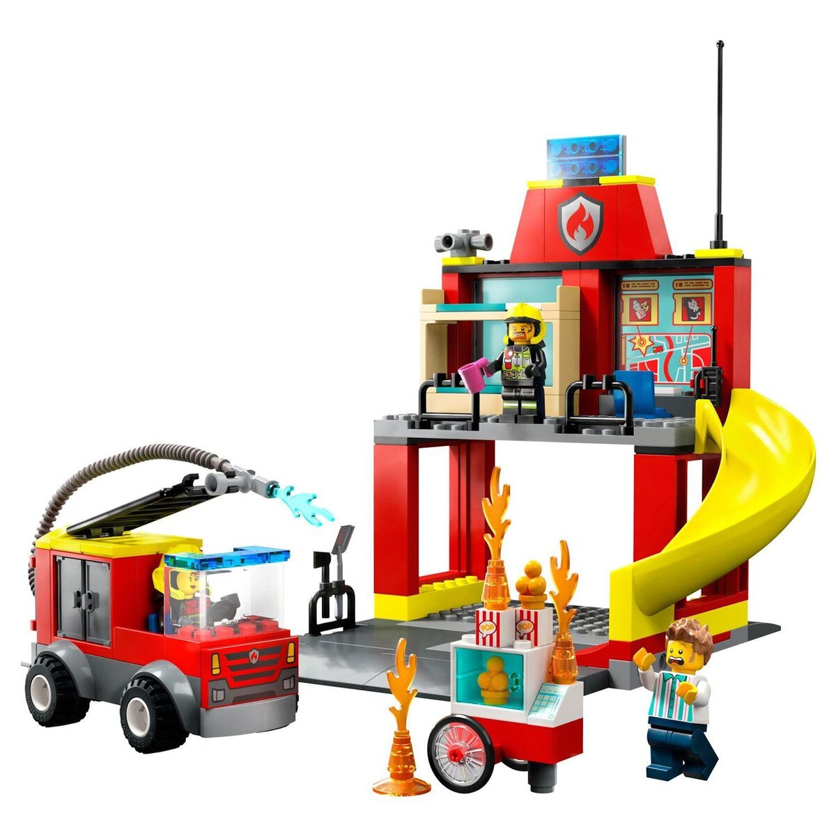 LEGO City 60375 La caserne et le camion de pompier, Jouet avec Véhicule d&rsquo;Urgence, Jouet Éducatif