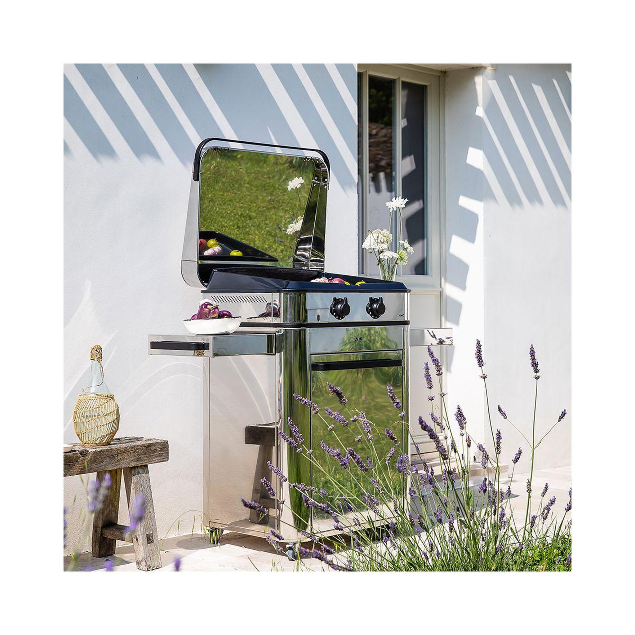 Voir la diapositive 3 : Eno Plancha gaz enosign 65 inox 2 brûleurs sur chariot, 56x40 cm