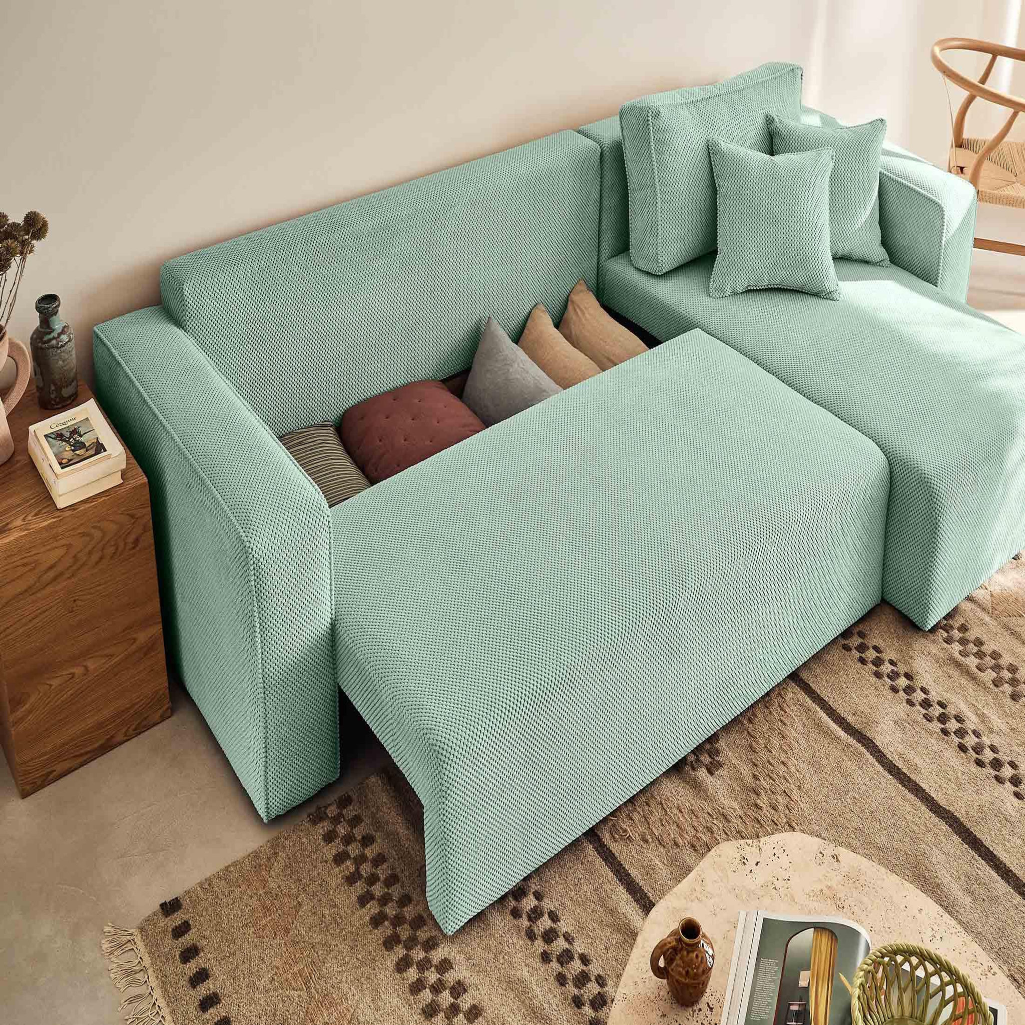 Voir la diapositive 3 : BEST MOBILIER Topaze - canapé d'angle réversible - 4 places - convertible avec coffre - en velours texturé