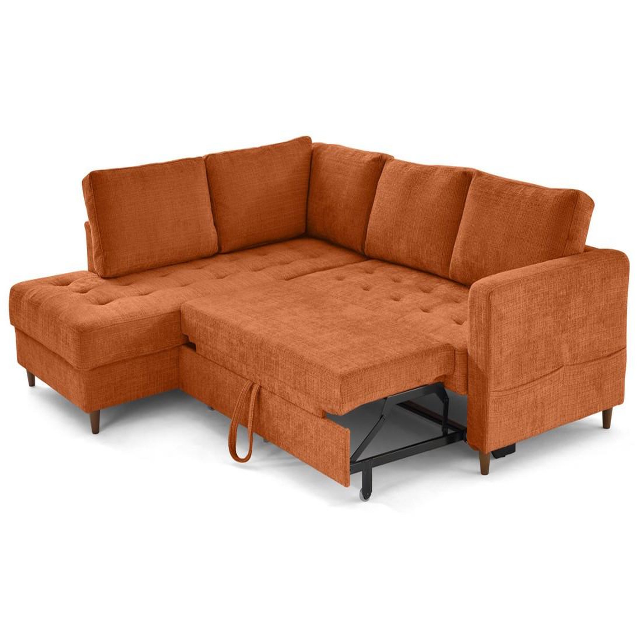 Voir la diapositive 2 : BEST MOBILIER Anna - canapé d'angle gauche 5 places convertible en velours texturé