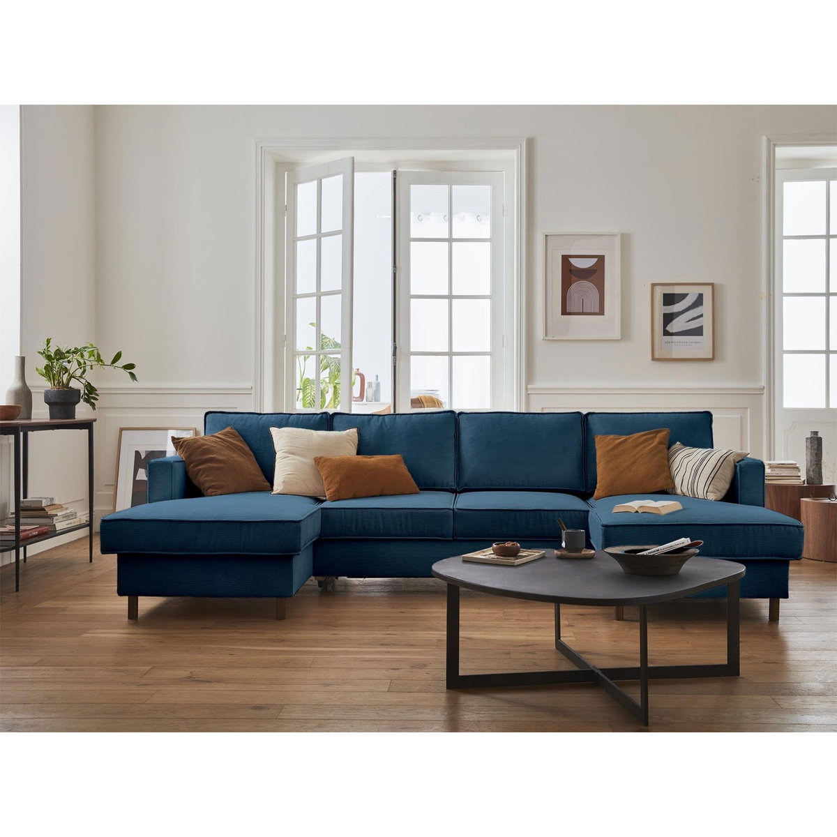 LISA DESIGN Jake - canapé panoramique en u - 7 places - convertible avec coffre - en velours côtelé