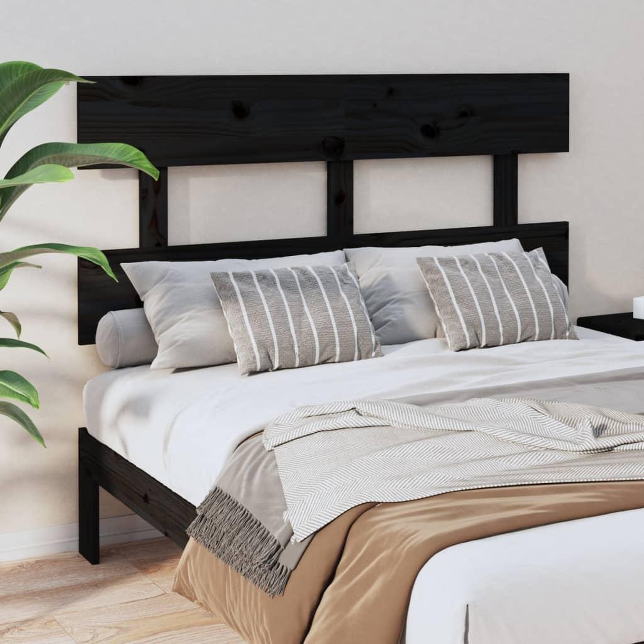 Voir la diapositive 1 : VIDAXL Tete de lit Noir 144x3x81 cm Bois massif de pin