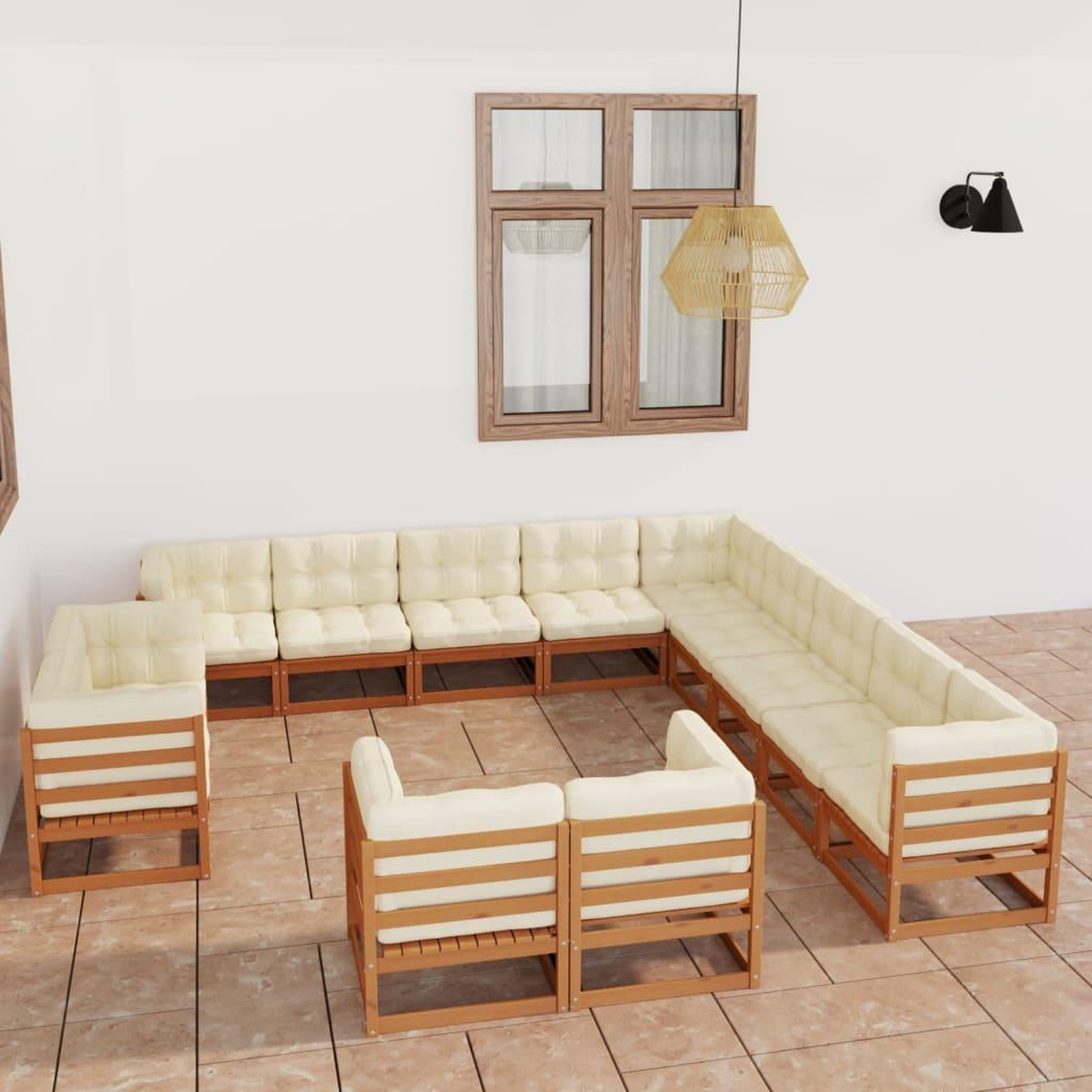 Voir la diapositive 1 : VIDAXL Salon de jardin 13 pcs avec coussins Marron miel Bois de pin