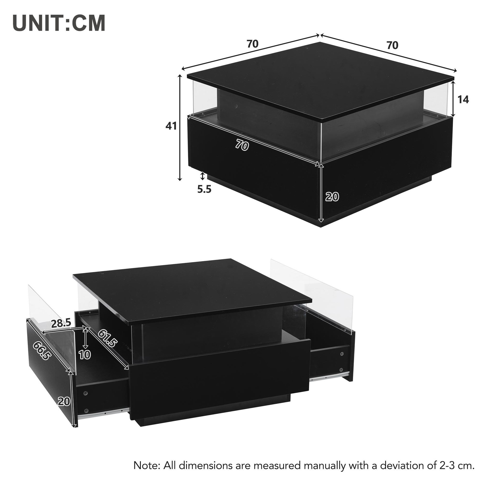 Voir la diapositive 4 : MERAX Table Basse Carré Avec 2 Tiroirs Et LED