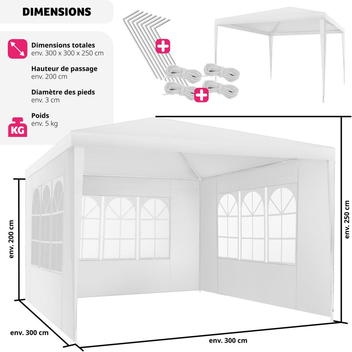 tectake Tonnelle 3 x 3 m blanc
