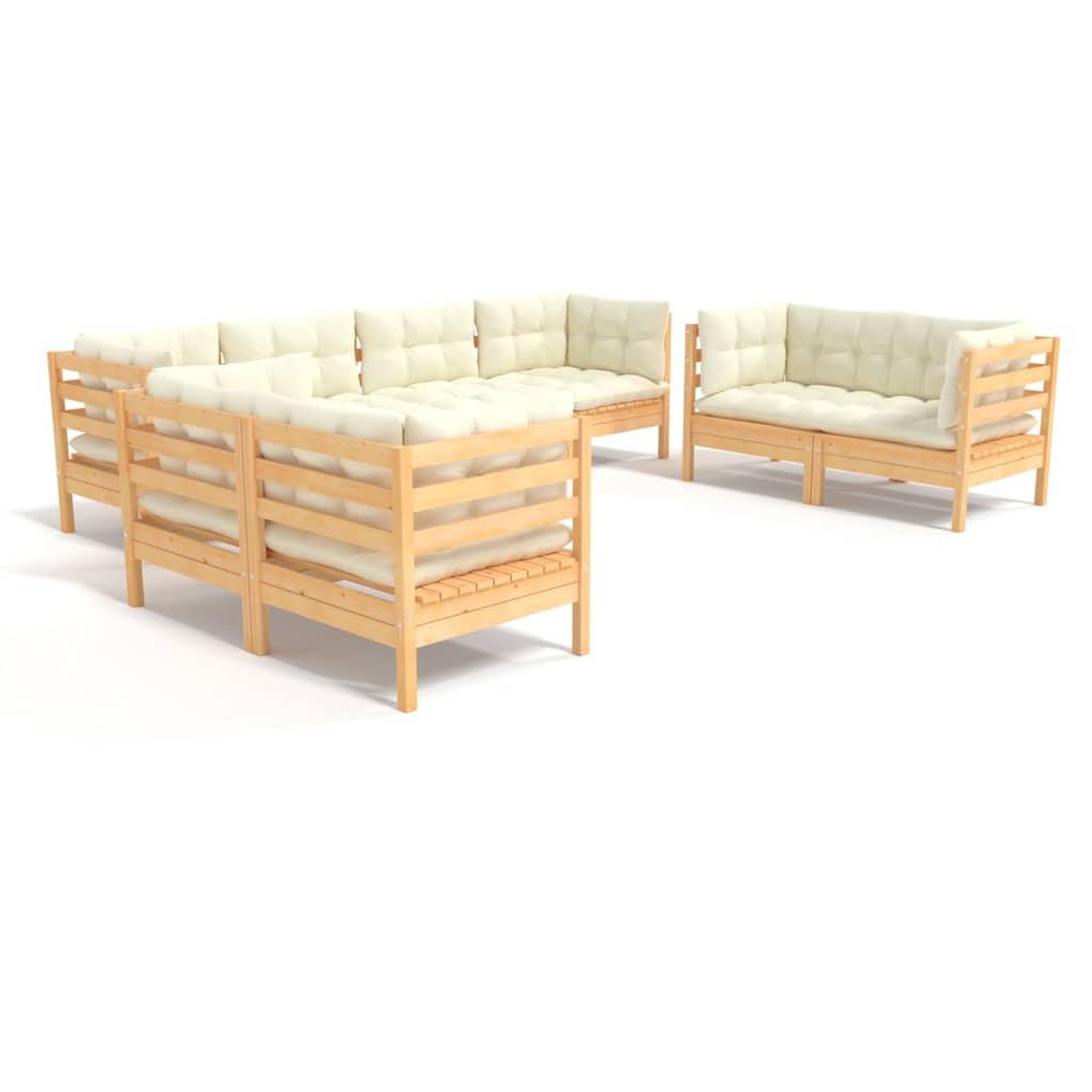 Voir la diapositive 2 : VIDAXL Salon de jardin 8 pcs avec coussins creme Bois de pin massif