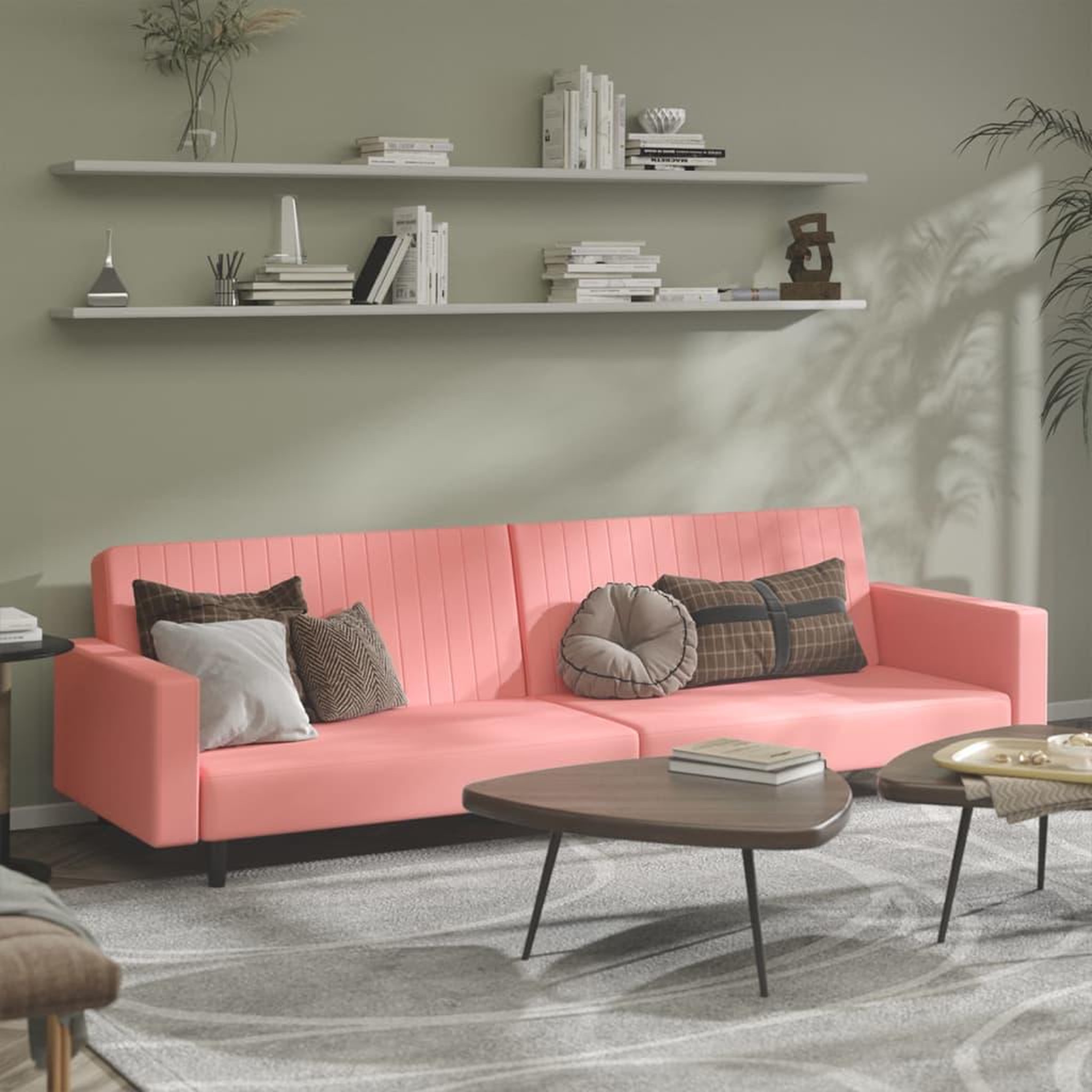 VIDAXL Canape-lit a 2 places rose velours