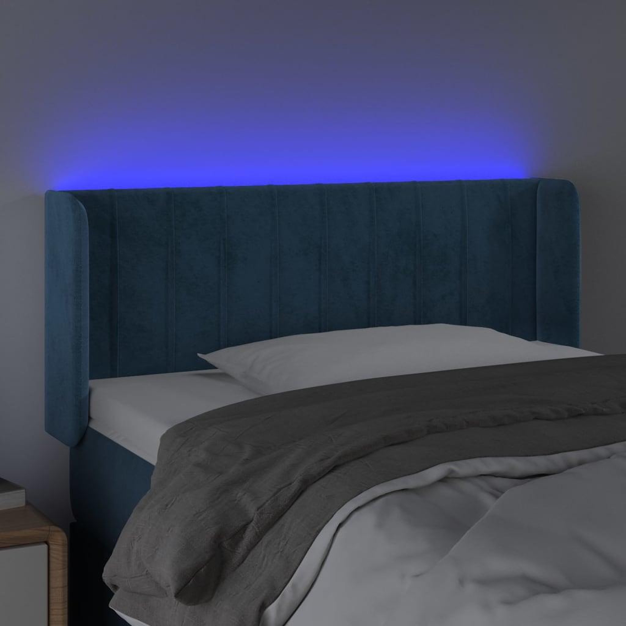 Voir la diapositive 4 : VIDAXL Tete de lit a LED Bleu fonce 93x16x78/88 cm Velours