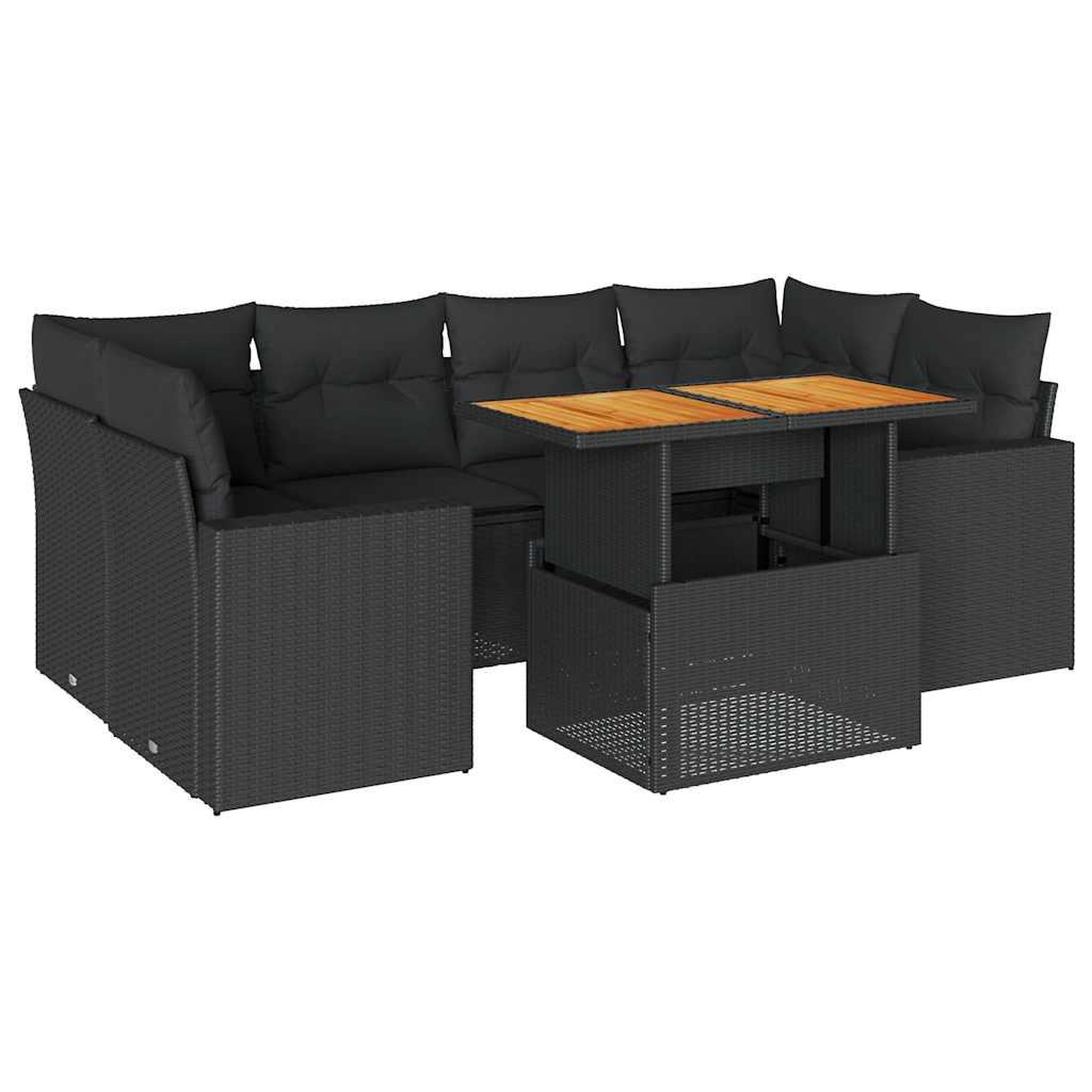 Voir la diapositive 2 : VIDAXL Salon de jardin 7 pcs avec coussins noir resine tressee