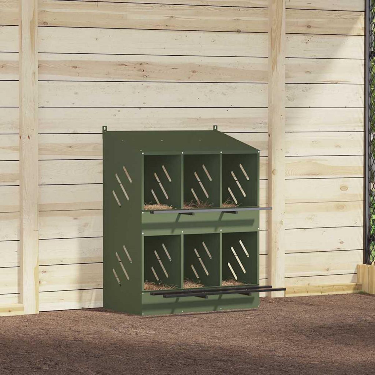 VIDAXL Nichoir a poules avec 6 compartiments vert olive metal
