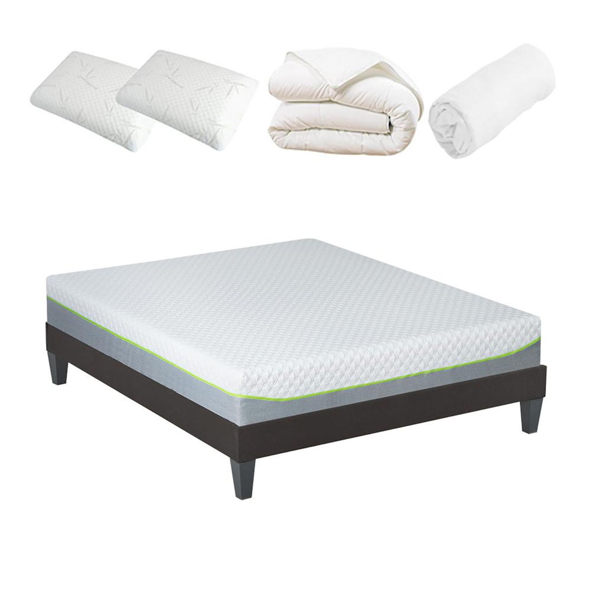 OLYMPE LITERIE OLYMPE LITERIE | Pack Prêt à dormir ANTHEA | Matelas Mémoire de forme + Sommier + Accessoires